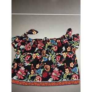By & By Floral Off The Shoulder Tie Sleeve Blouse Black Multi Color Medium